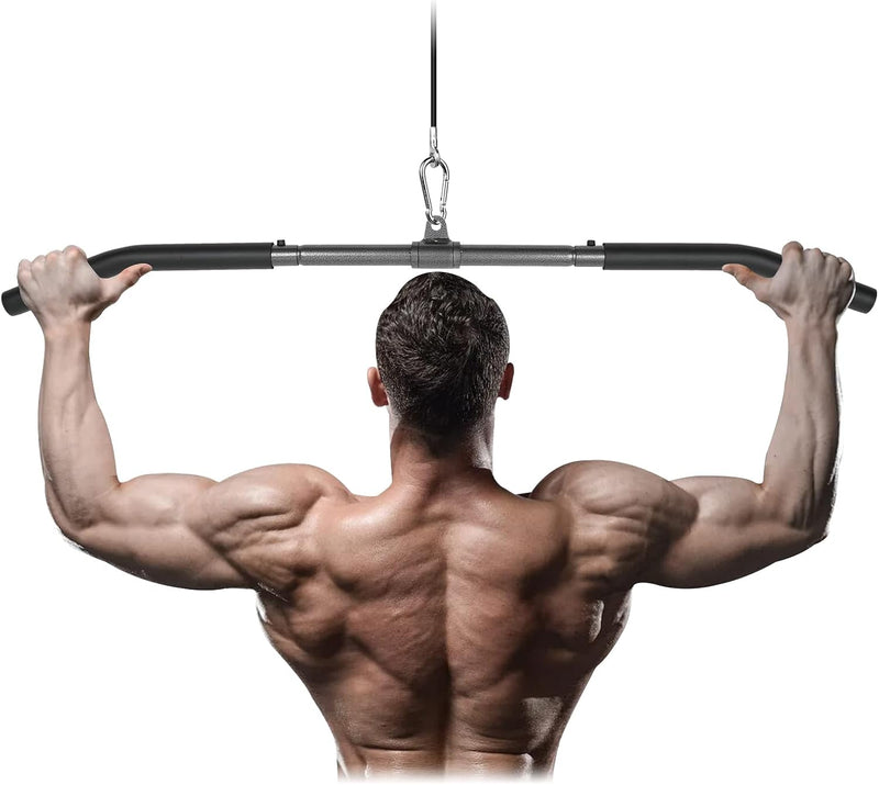 Laden Sie das Bild in Galerie -Viewer, Lat pulldown bar 85 cm met draaischarnier en antislip handgrepen – kabelstang – fitness accessoire
