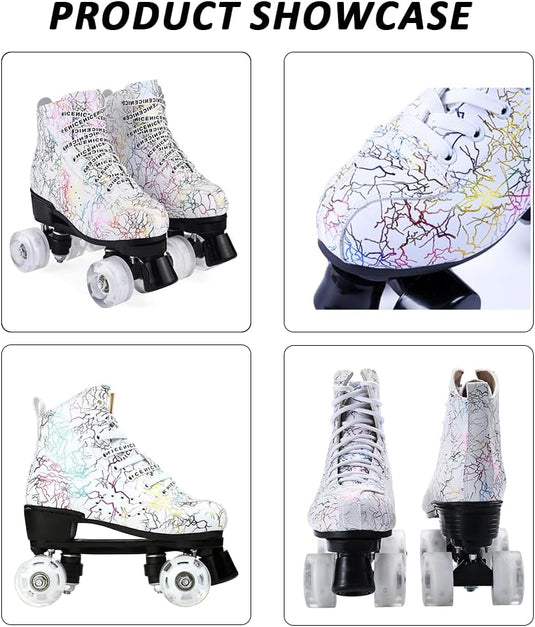 ERNAN Rolschaatsen met 4 wielen, parallelle skates met lichtgevende wielen, klassieke high-top, rolschaatsen voor volwassenen, meisjes, kinderen, beginners, maat 37-43