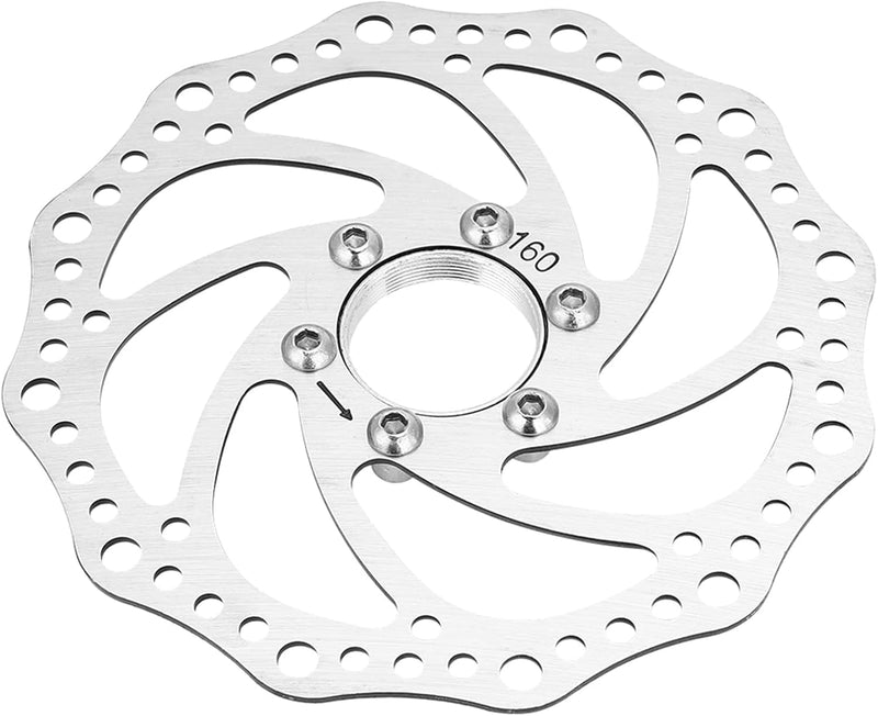 Laad afbeelding in Galerijviewer, Fietsremschijf 160 mm van roestvrij staal met flensadapter en 6 bevestigingsbouten – remrotor – schijfremonderdelen
