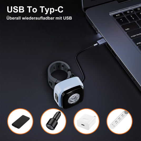 Oplaadbaar fietsvoorlicht USB-C IPX5 waterbestendig met 3 lichtstanden – fietslamp – fietsverlichting