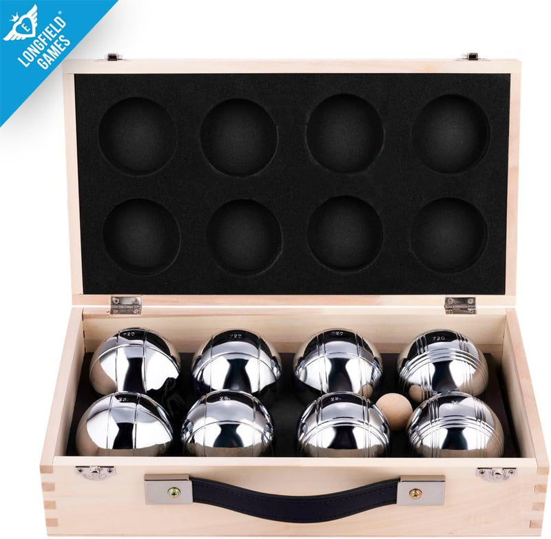 Laad afbeelding in Galerijviewer, Engelhart - 010206 - Petanque ballen set (8 bouleballen) luxe petanque spellen - boules set in houten kist, 8 stuks - Jeu de boules -
