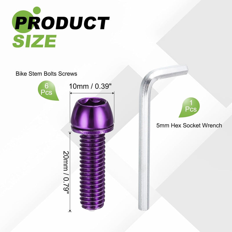 Load image into Gallery viewer, Fietsstuurpen bouten 6 stuks M6 x 20 mm paars met ringen en inbussleutel – fietsbouten – BMX MTB accessoires
