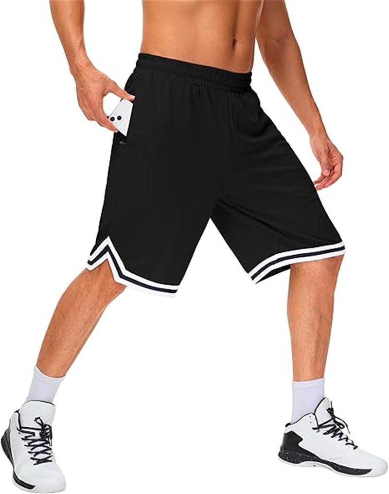 Load image into Gallery viewer, Lange basketbalshort heren van ademend mesh met ritszak – sportshort – fitness broek
