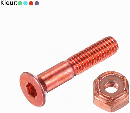 Skateboard hardware set 40-delig met 25 mm schroeven spacers washers en moeren – multicolor
