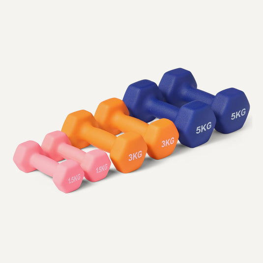 Amazon Basics Neopren Hanteln Gewichte, Hantelset, 2er-Set, 1–5kg, Sechseckig, für Krafttraining und Fitnesskurse