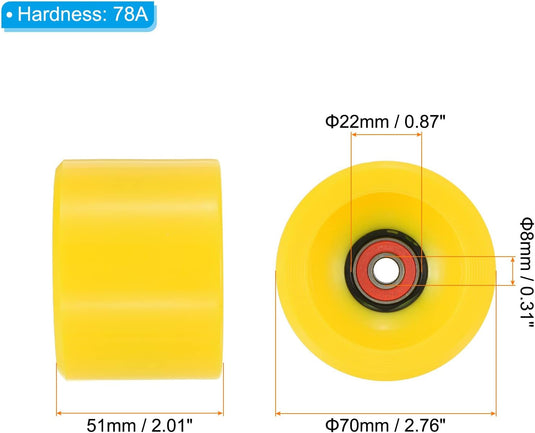 Longboard wielen 70 x 51 mm 78A met ABEC-9 lagers 4 stuks blauw – cruiser skateboard wielen