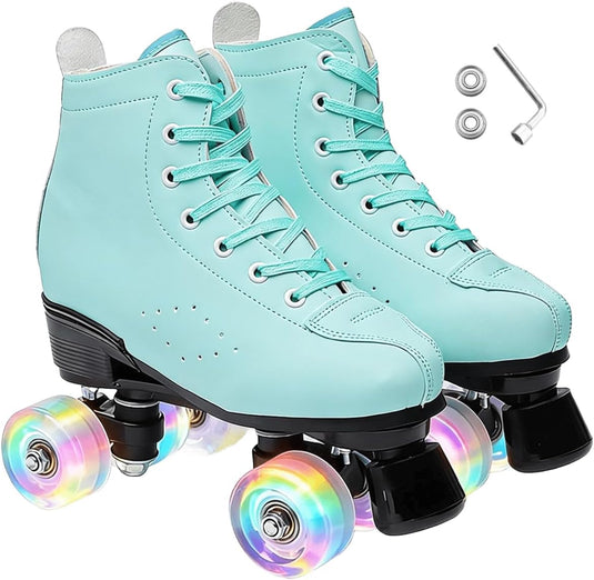ERNAN Rolschaatsen met 4 wielen, parallelle skates met lichtgevende wielen, klassieke high-top, rolschaatsen voor volwassenen, meisjes, kinderen, beginners, maat 37-43