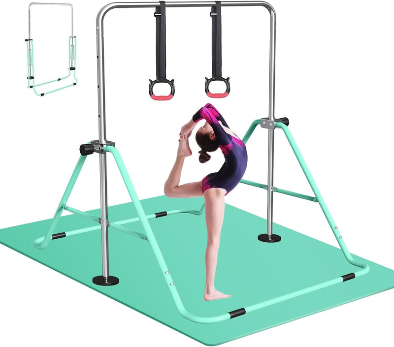Chargez l'image dans la visionneuse de la galerie, Barre de gymnastique pliable pour enfants avec hauteur réglable et tapis – portique de gymnastique – barre d’entraînement
