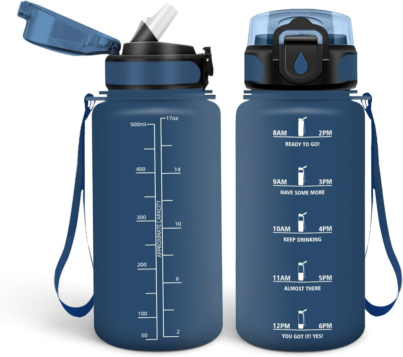 Laad afbeelding in Galerijviewer, HoneyHolly 500 ml Leak-Proof BPA-Free Motivational Water Bottle with Straw, Sports, Travel, Outdoor Activities

