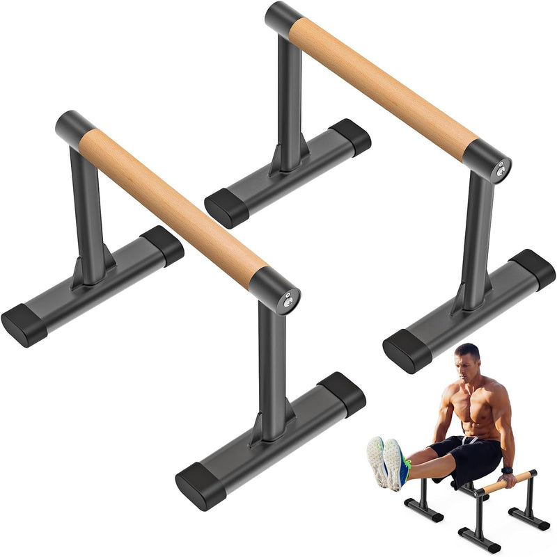 Laden Sie das Bild in Galerie -Viewer, Parallettes met beukenhouten handgrepen en stalen frame tot 272 kg – push-up bars – calisthenics
