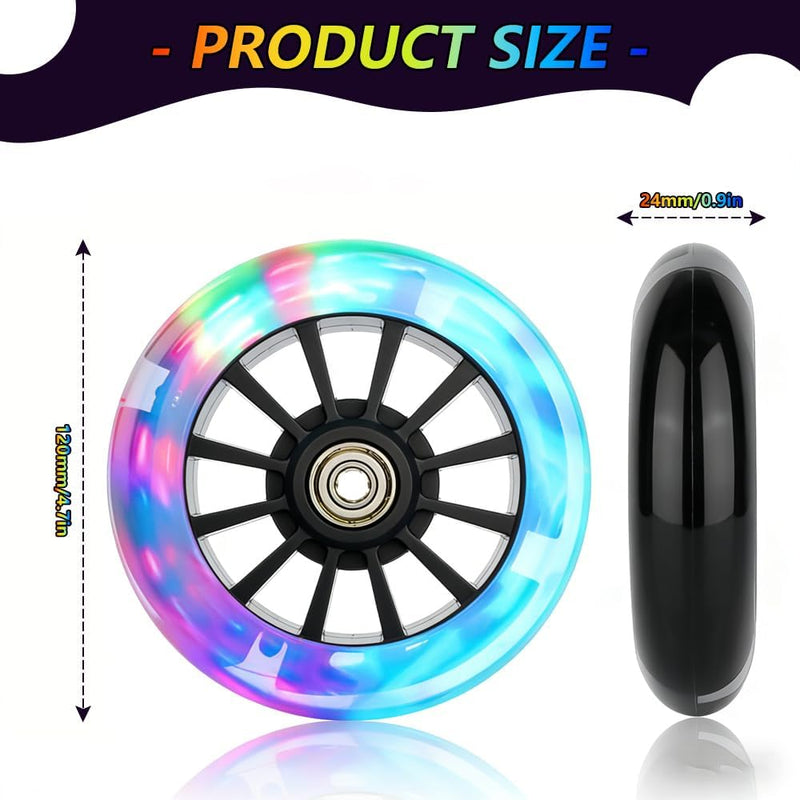 Laad afbeelding in Galerijviewer, Lichtgevende stuntstepwielen, 120 mm, 2 stuks stuntstepbanden met led-knipperlicht, lichtgevende stuntstep, wielen met ABEC-7-kogellagers, stil, duurzaam, reservewielen voor step, zwart
