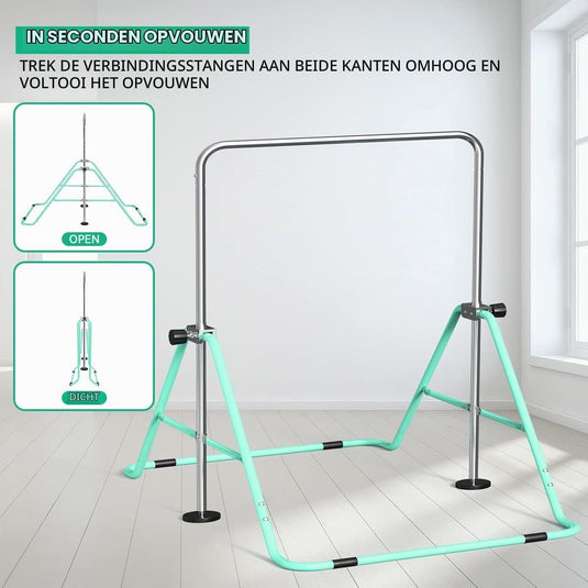 Barre de gymnastique pliable pour enfants avec hauteur réglable et tapis – portique de gymnastique – barre d’entraînement