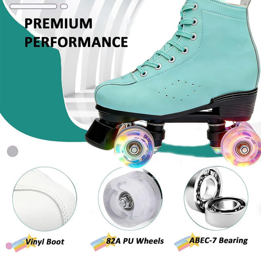 ERNAN Rolschaatsen met 4 wielen, parallelle skates met lichtgevende wielen, klassieke high-top, rolschaatsen voor volwassenen, meisjes, kinderen, beginners, maat 37-43