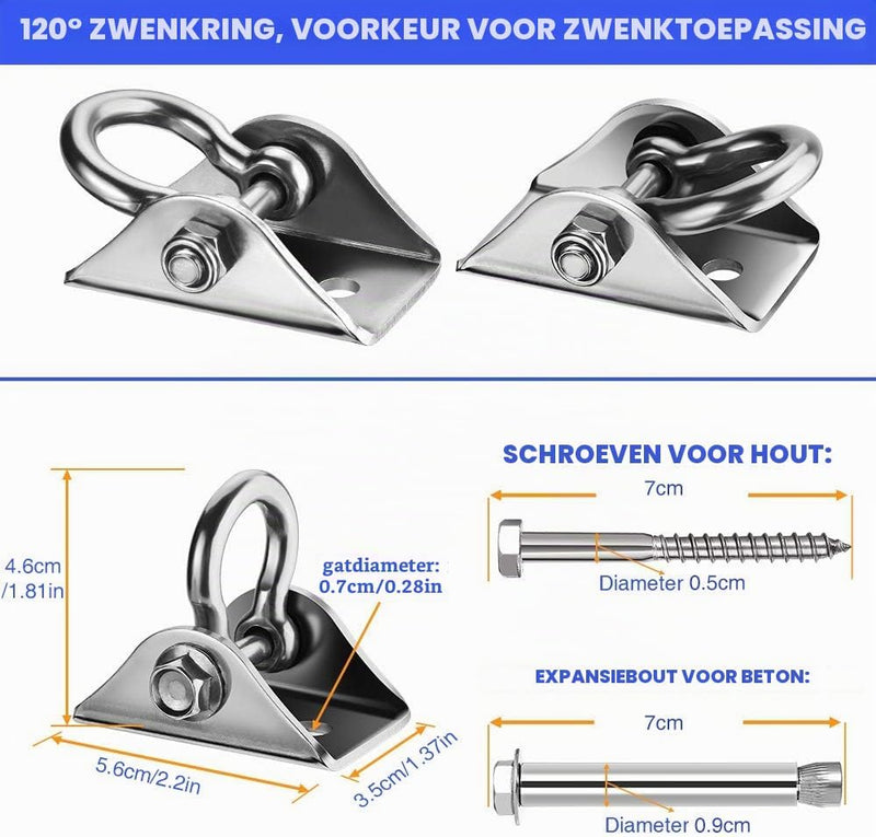 Chargez l'image dans la visionneuse de la galerie, Schommelhaken 2 stuks 360° draaibaar van roestvrij staal tot 400 kg – ophanghaken – schommel accessoires
