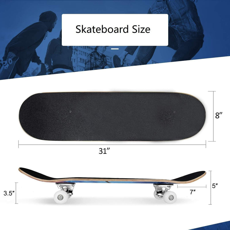 Laden Sie das Bild in Galerie -Viewer, Compleet skateboard 78,7 x 20,3 cm met 7-laags esdoorn deck en ABEC-7 lagers – beginners skateboard
