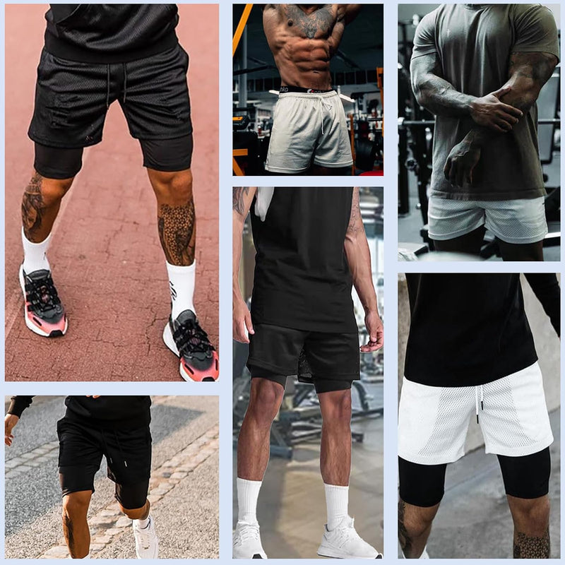 Load image into Gallery viewer, Shorts heren 2-in-1 trainingsshorts zomer korte broek sneldrogende hardloopshort sportbroek met zakken compressieshort

