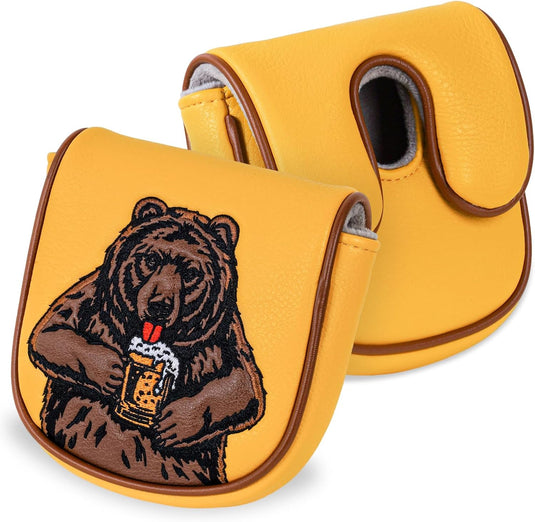 Golf putter beschermhoes met bierdrinkende beer borduurwerk voor DF3 hamerputters – mallet headcover – putterbescherming