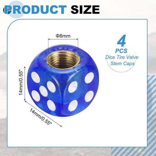 Ventieldoppen 4 stuks dobbelsteen design 14 x 14 mm blauw – kunststof bandendoppen – fiets auto accessoires