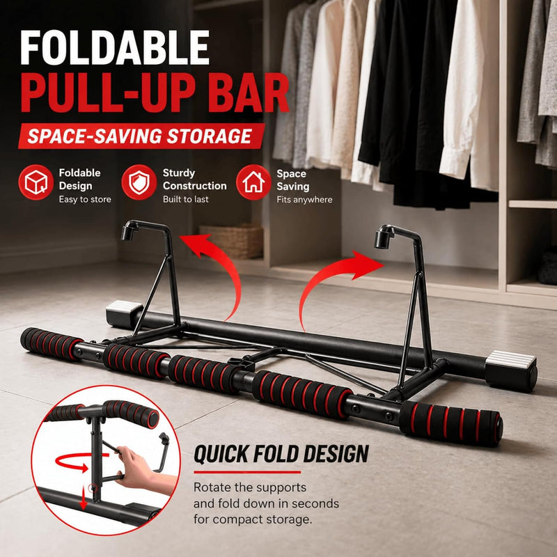 Laad afbeelding in Galerijviewer, Opvouwbare optrekstang voor deurkozijn zonder boren tot 200 kg – pull-up bar – calisthenics
