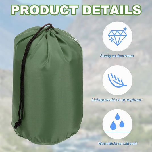 Waterdichte opbergzak 34,5 x 67 cm met trekkoord donkergroen – stuff sack – camping accessoires