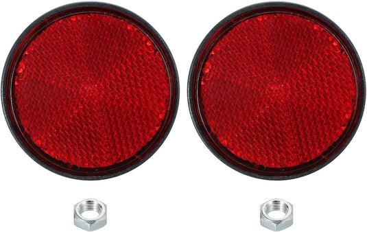 Réflecteurs ronds, 2 pièces, 60 mm, rouges, avec fixation par vis M6 – réflecteurs de sécurité – accessoires pour vélo et moto