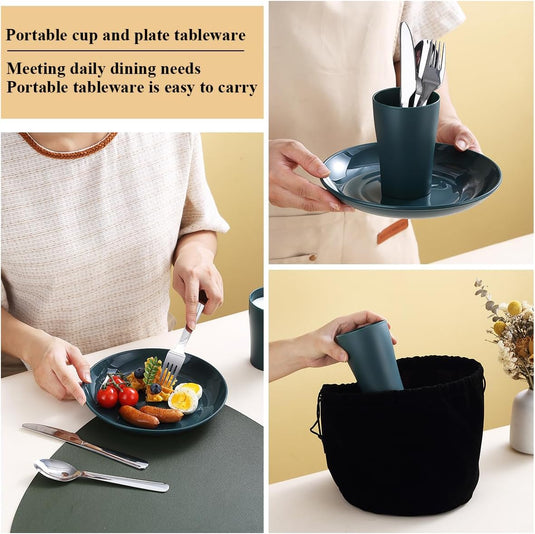 Campingservies set 5-delig voor 1 persoon met tas