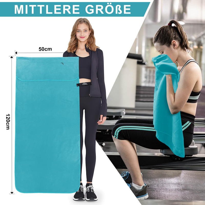 Load image into Gallery viewer, Fitnesshanddoek Microvezel 120x50 cm Sneldrogend met Ritsvak – Sporthanddoek – Reishanddoek
