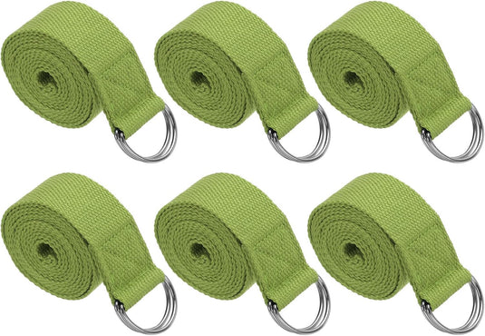 Yogariemen 6 stuks 180 x 3,8 cm van katoen met D-ring bruin – stretchbanden – yoga pilates accessoires