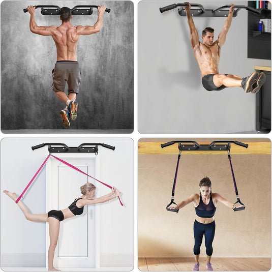 Wandgemonteerde optrekstang met 4 gripposities en accessoireringen tot 227 kg – pull-up bar – krachttraining