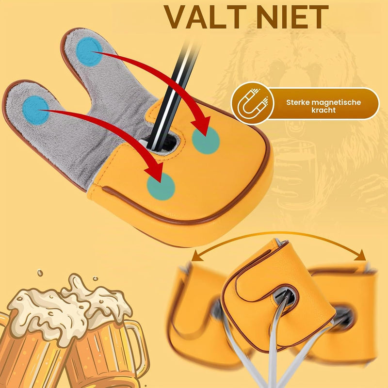 Load image into Gallery viewer, Golf putter beschermhoes met bierdrinkende beer borduurwerk voor DF3 hamerputters – mallet headcover – putterbescherming
