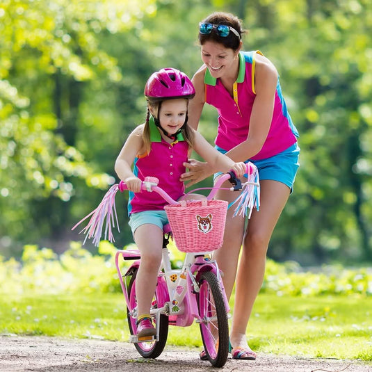 Flintronic Kinderfietsmand, handgeweven fietsmand voor kinderen, fietsmand voor meisjes, jongens, kinderen, met fietsaccessoires
