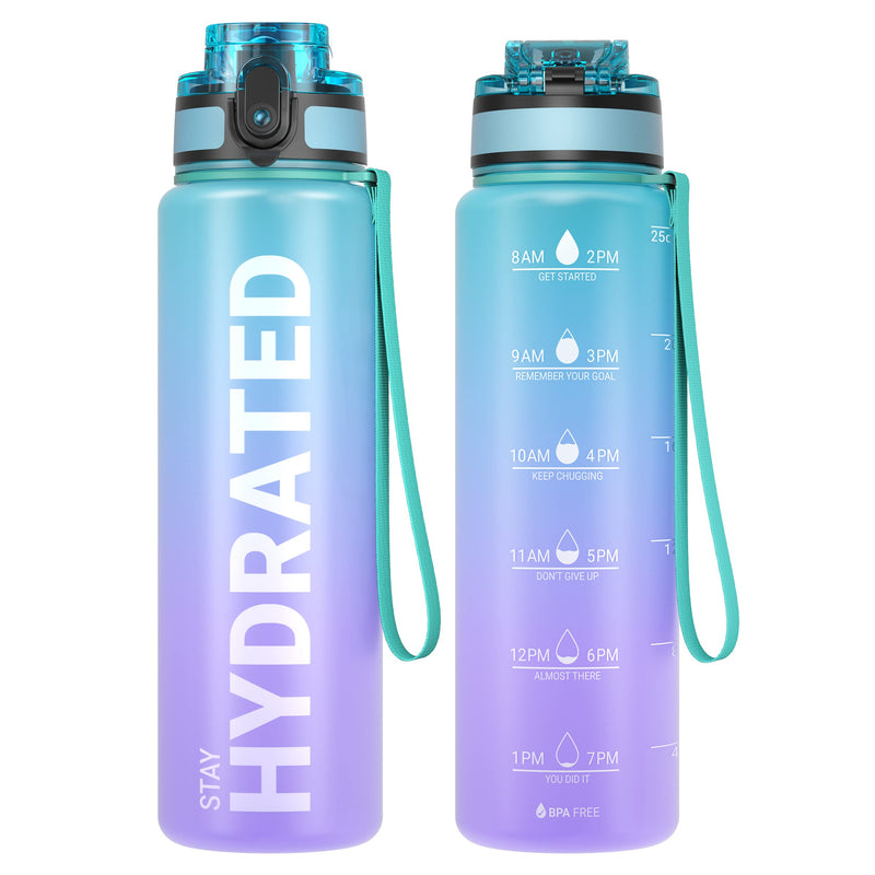 Load image into Gallery viewer, Drinkfles 750 ml BPA-vrij met tijdmarkeringen en lekvrije dop – waterfles – sportfles
