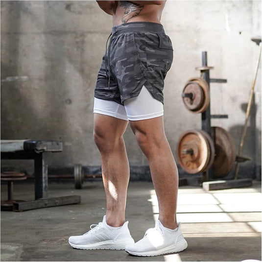 Shorts heren 2-in-1 trainingsshorts zomer korte broek sneldrogende hardloopshort sportbroek met zakken compressieshort