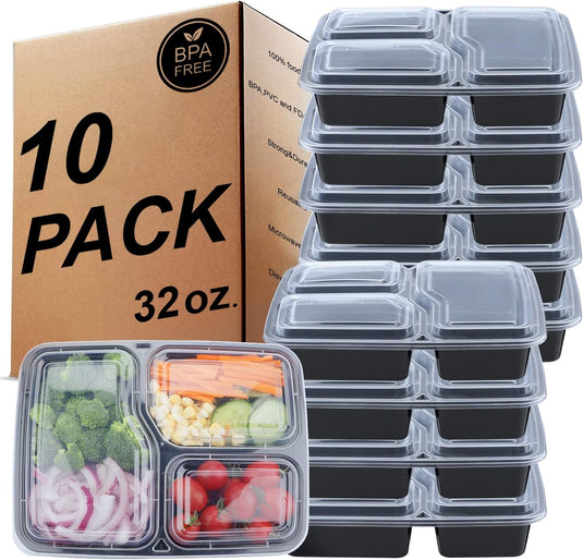 Meal prep bakjes set van 10 met 3 vakken 946 ml