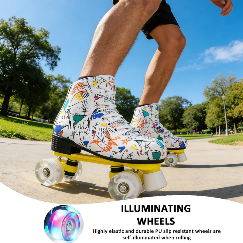 Load image into Gallery viewer, ERNAN Rolschaatsen met 4 wielen, parallelle skates met lichtgevende wielen, klassieke high-top, rolschaatsen voor volwassenen, meisjes, kinderen, beginners, maat 37-43
