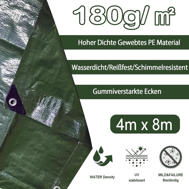 Laden Sie das Bild in Galerie -Viewer, Waterdicht afdekzeil 4 x 5 meter 180 g/m² met ogen groen-zilver – PE dekzeil – beschermzeil
