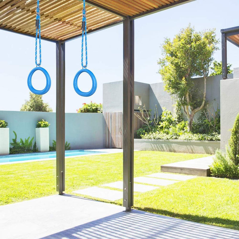 Laden Sie das Bild in Galerie -Viewer, Trapeze ringen 2 stuks met karabijnhaken voor klimrek en schommel – monkey bars – speeltoestel accessoires
