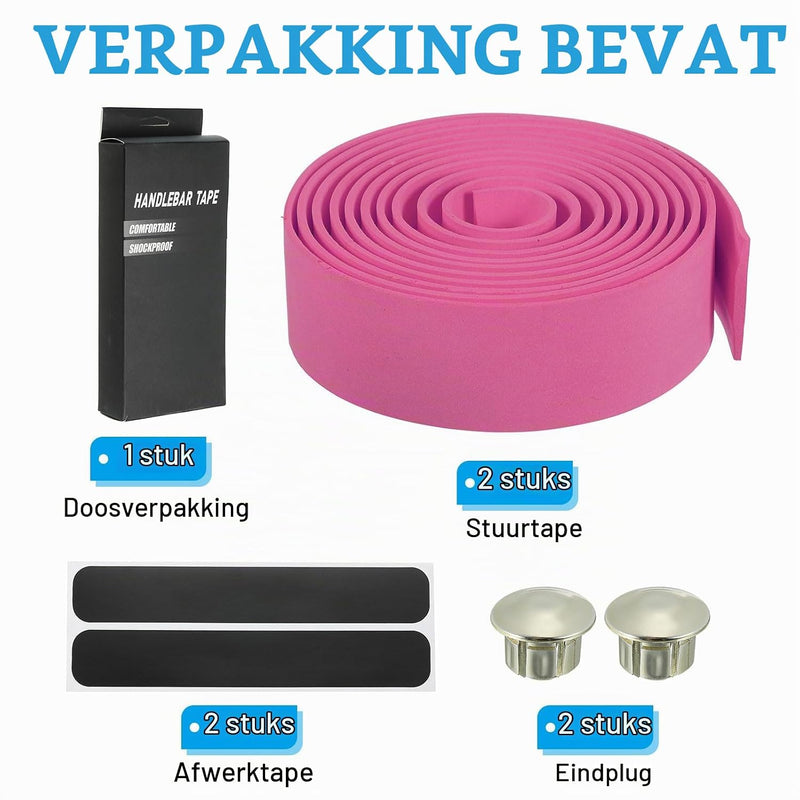 Chargez l'image dans la visionneuse de la galerie, Fietsstuurlint EVA 2 stuks 200 x 30 mm roze met einddoppen – antislip stuurtape – fiets accessoires
