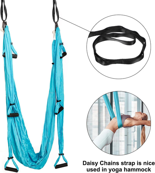 Sangles de suspension Daisy Chain 2 pièces 180 cm avec 12 boucles bleues – sangles en nylon réglables – accessoires de yoga aérien