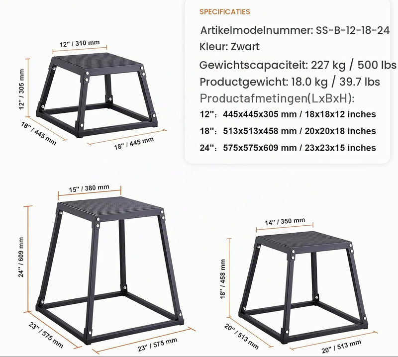 Załaduj obraz do przeglądarki galerii, Plyo box set 3 stuks 30 46 en 61 cm van staal tot 227 kg – jump box – plyometrische training
