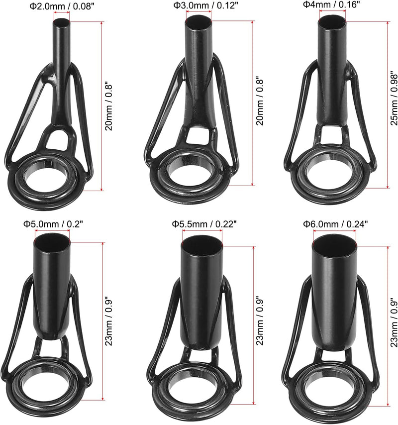 Laden Sie das Bild in Galerie -Viewer, Hengel topogen reparatieset 6 stuks 2-6 mm van roestvrij staal zwart – hengeltop geleiders – visaccessoires
