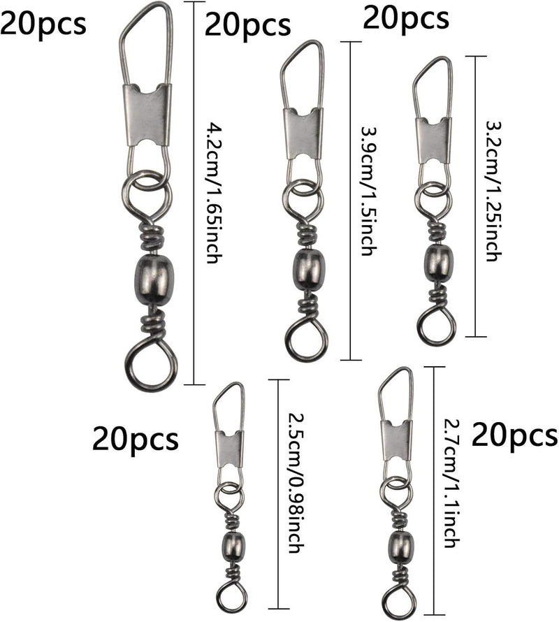Load image into Gallery viewer, Visserij vat Swivel met Veiligheid Snap Interlock Snaps Hoge Sterkte Tackle, Vissen Swivel Snaps Kit Solid Barrel Swivel met Safty Snap Connector Vismaat 6 # 8 # 10 # 12 # 14 # (100)
