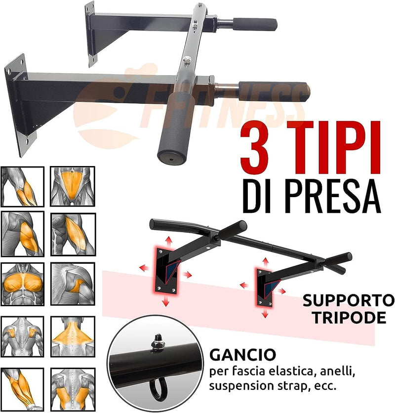 Chargez l'image dans la visionneuse de la galerie, Barre de traction murale avec 3 positions de prise jusqu’à 150 kg – barre de traction – musculation
