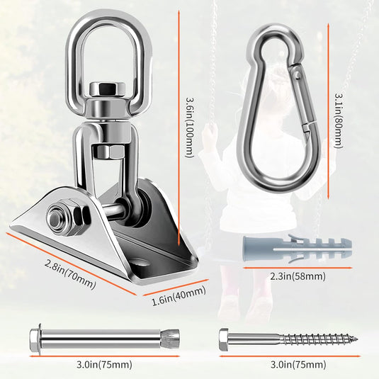 Zware Plafondhaak 360 ° Rotatie Roestvrijstalen Hangmathaak Ophangset voor Hangmat, Hangstoel, Bokszak, Schommel, Luchtyoga - Capaciteit van 450 kg