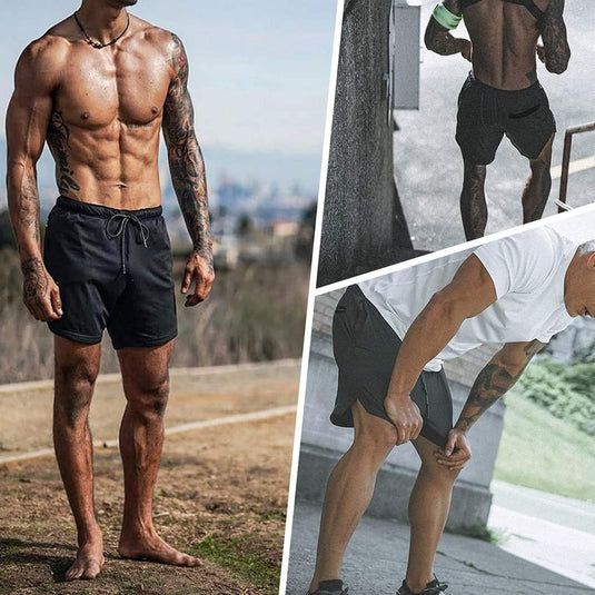 Shorts heren 2-in-1 trainingsshorts zomer korte broek sneldrogende hardloopshort sportbroek met zakken compressieshort