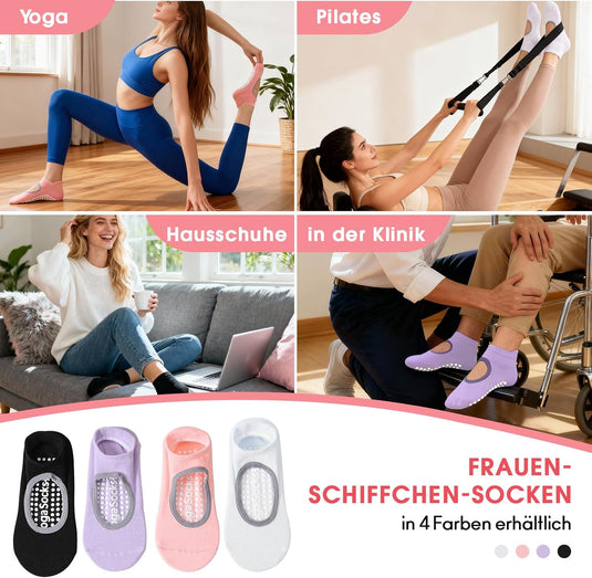 Antislip sokken dames 4 paar maat 35-40 met siliconen grip – yoga pilates trampoline sokken