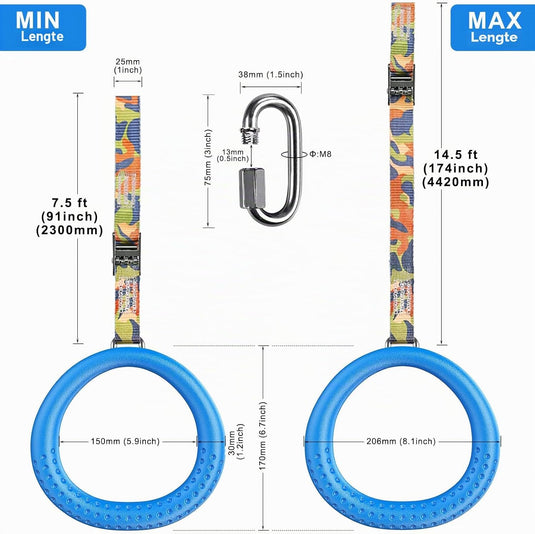 Trapeze ringen 2 stuks met karabijnhaken voor klimrek en schommel – monkey bars – speeltoestel accessoires