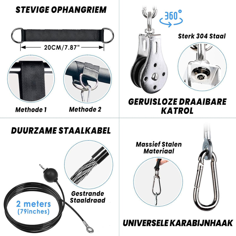 Załaduj obraz w przeglądarce galerii, System linowy do treningu fitness 3 w 1 z podwójnymi bloczkami i udźwigiem 130 kg – system bloczków – trening siłowy
