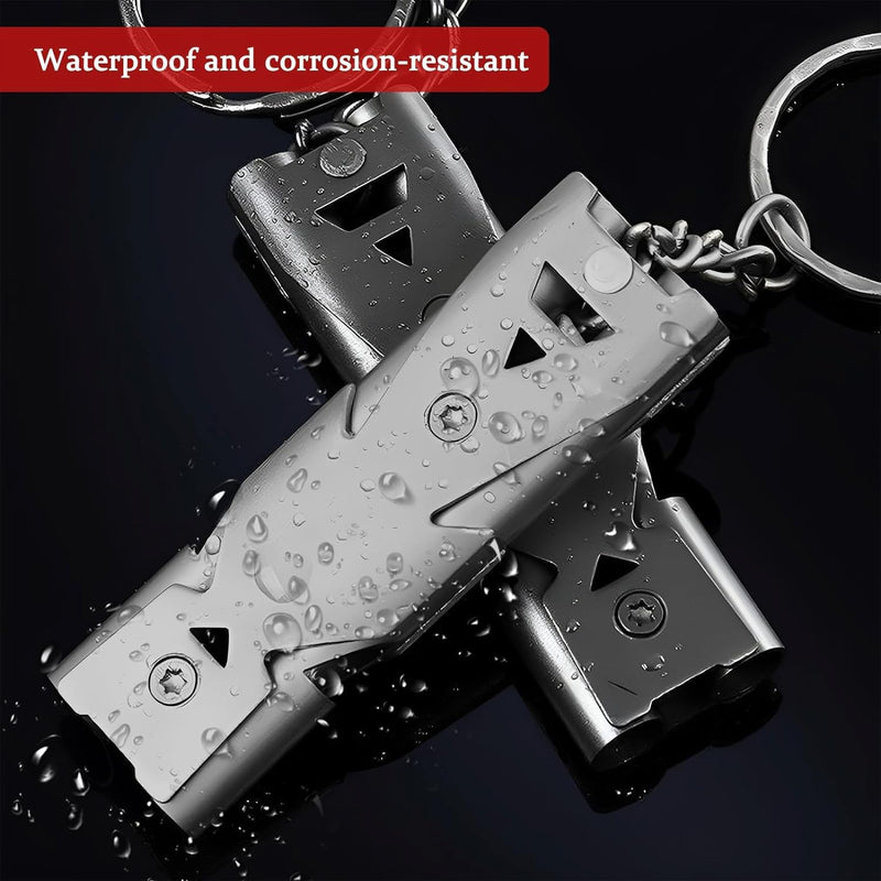 Laad afbeelding in Galerijviewer, Metalen noodfluitjes set van 2 met sleutelhanger
