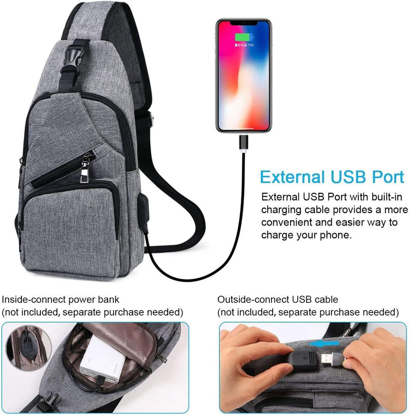 Laad afbeelding in Galerijviewer, flintronic Sling Bag met USB-Oplading, Borsttas met Verstelbare Riem, Multi-Pocket Crossbody Borst Tas, Wandelen Casual Outdoor Borstzak voor Heren
